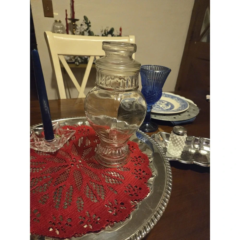 vintage clear glass apothecary jar, Great Decorative Cottagecore Granny Core